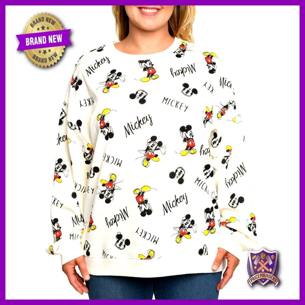 Plus Size Mickey Mouse Fleece Pullover Sweatshirt Lightweight Boxy Fit
